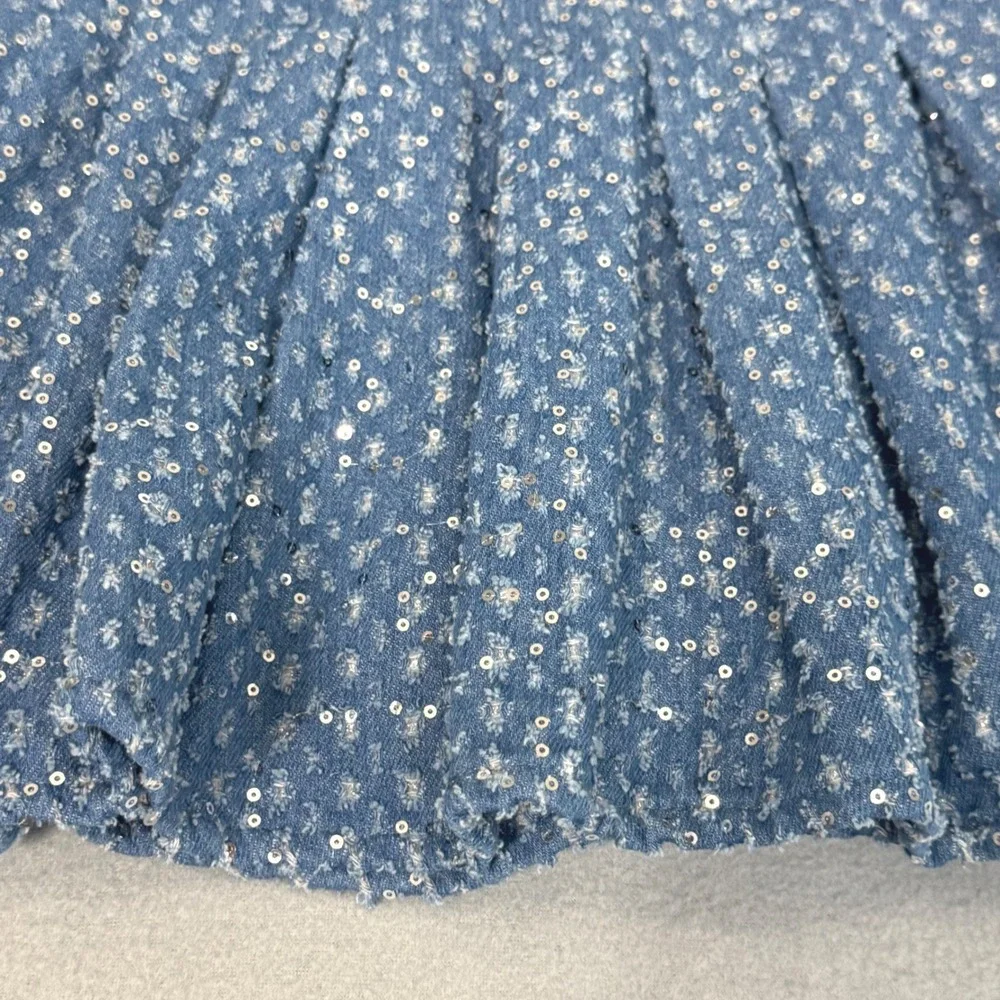Lola + The Boys Sequin Skirt Sz 10 Blue Silver Sparkly Pleated School Girl Party